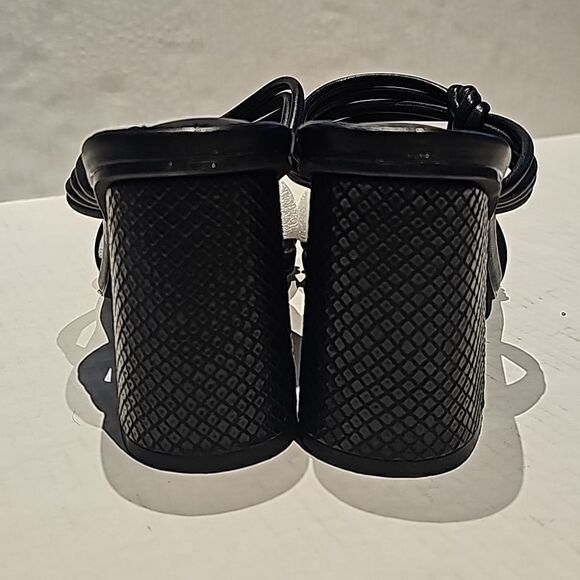 Black Square Open Toe Heeled Sandals Backless with Chunky Block Heel - Picture 7 of 8